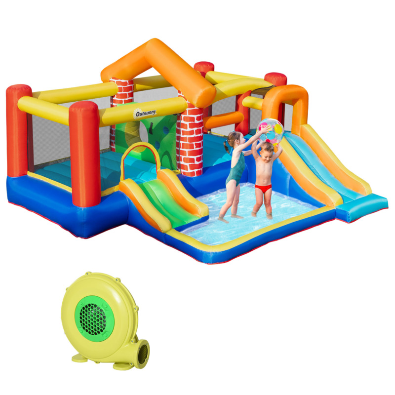 Inflatable Funhouse With Double Slides Pool - Kids Bouncing Castle With Blower