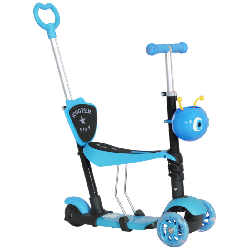 Homcom 5-in-1 Aluminium Alloy Kids Kick Scooter Walker With Removable Seat And Front Basket - Adjustable