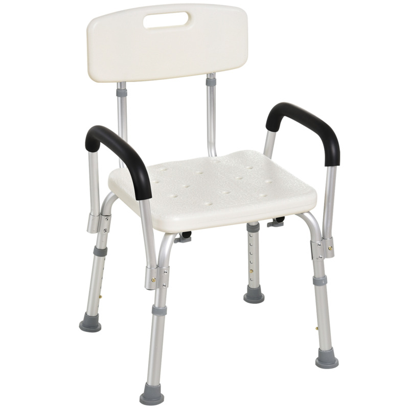 Aluminium Shower Bench With Padded Armrests Backrest - Adjustable Legs Non-slip Tips
