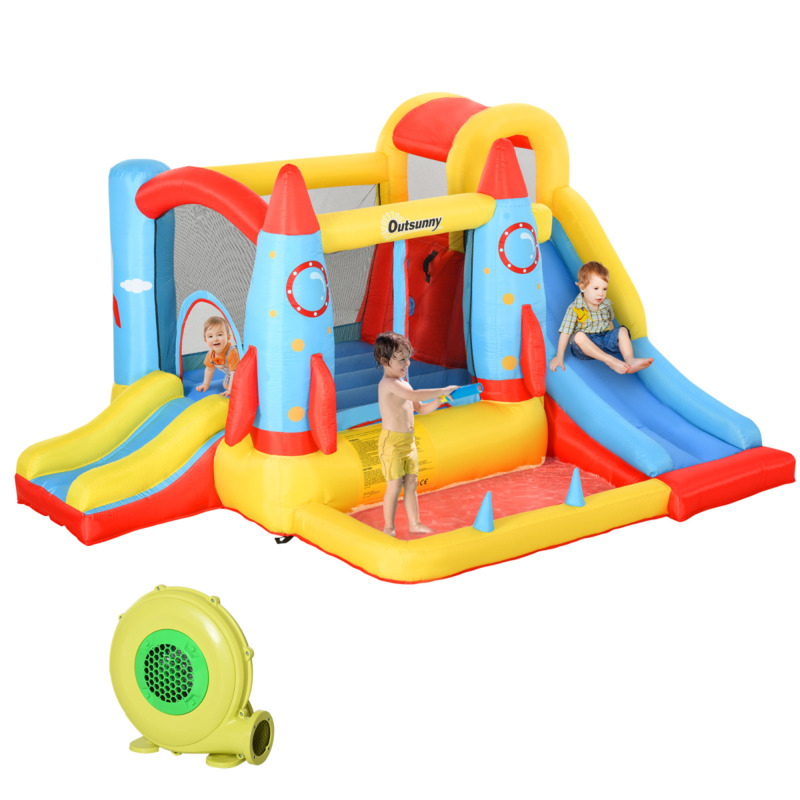 Inflatable Bouncy Castle With Slide, Pool & Trampoline - Multi-activity Outdoor Play Centre With Blower & Carry Bag