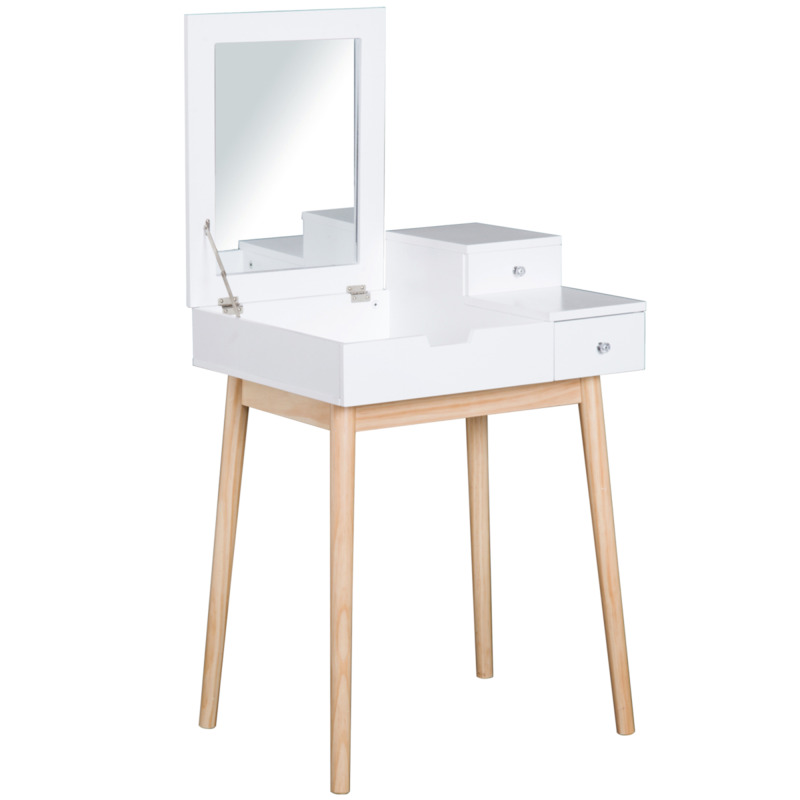 Dressing Table Desk With Flip-top Mirror And 2 Drawers - White