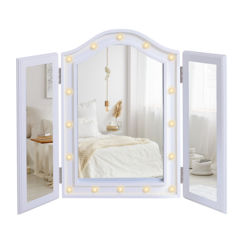 Homcom Tri-fold Vanity Mirror - Large Led Illuminated Cosmetic Makeup Mirror, White