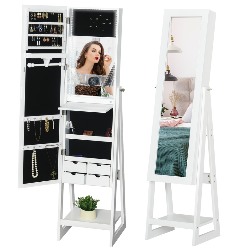 Freestanding Jewellery Armoire With 2 Mirrors, Drawers, Hooks & Lights