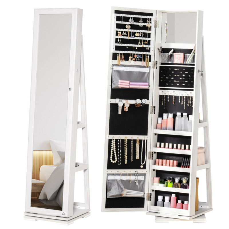 Jewellery Cabinet Full-length Mirror 360° Swivel Lockable Organizer