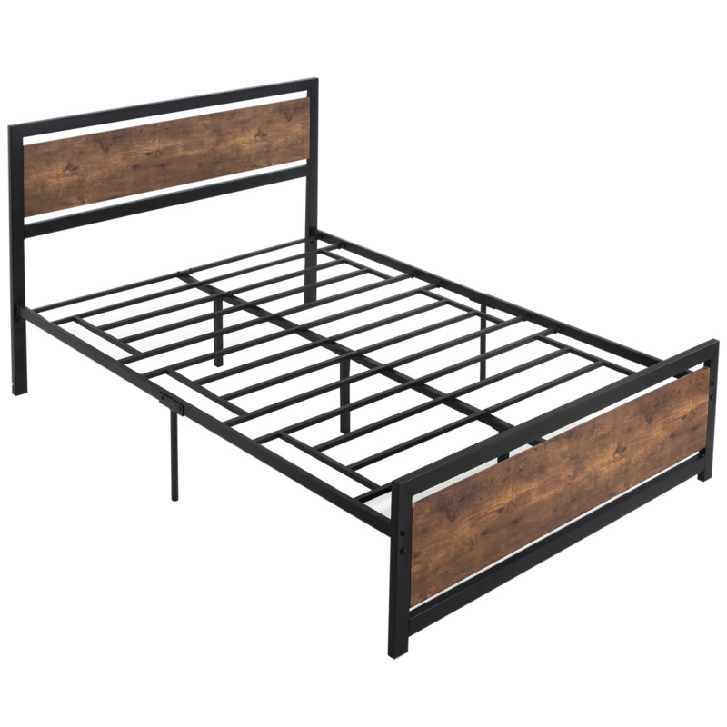 Metal Double Bed Frame With Headboard Footboard - 144cm X 195cm X 103cm