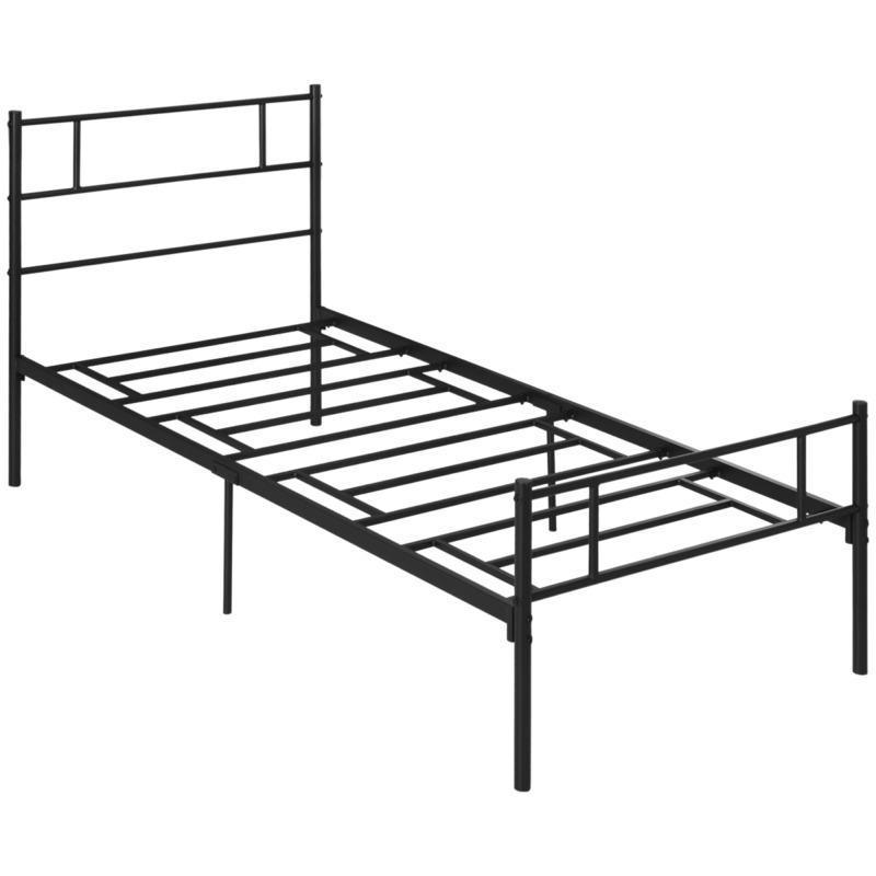 Homcom Black Metal Single Bed Frame - Tall Headboard Underbed Storage Space
