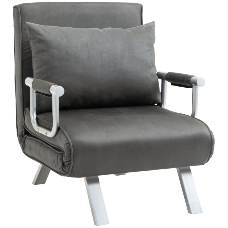 Foldable Armchair Bed Sleeper Lounge - Dark Grey With Pillow