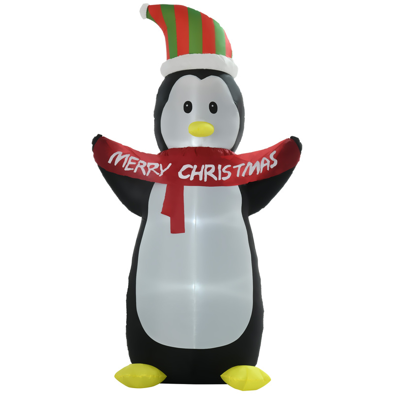 Inflatable Penguin Christmas Decoration With Santa Hat - Outdoor & Indoor Led Lights