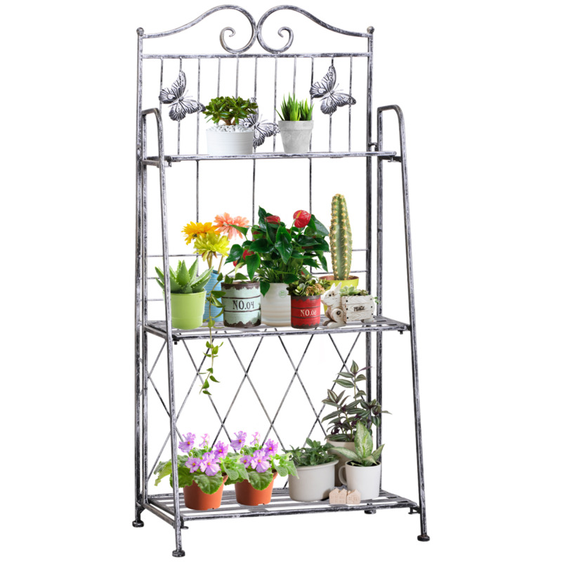 3-tier Metal Folding Plant Stand Display Rack - Outdoor Porch Patio Bookshelf