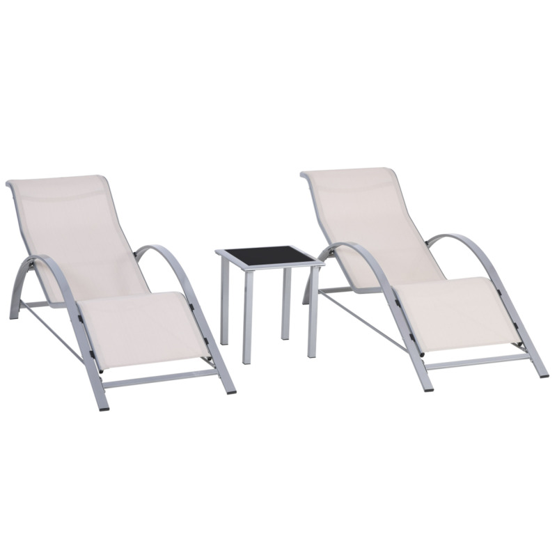 3-piece Metal Mesh Lounge Chair Set With Glass Top Table - Cream