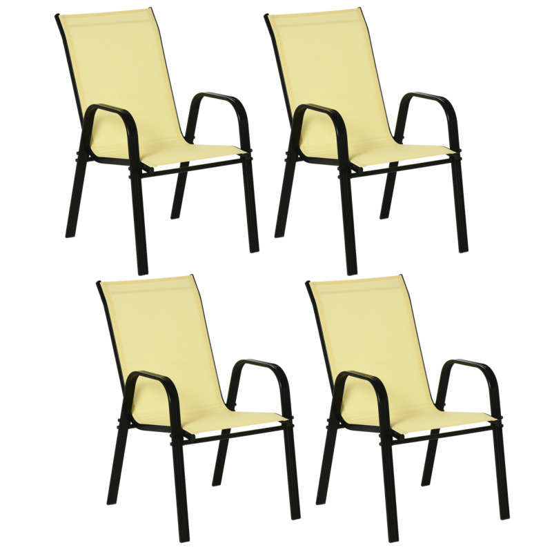 4 Outdoor Dining Chairs With High Back Armrests - Beige