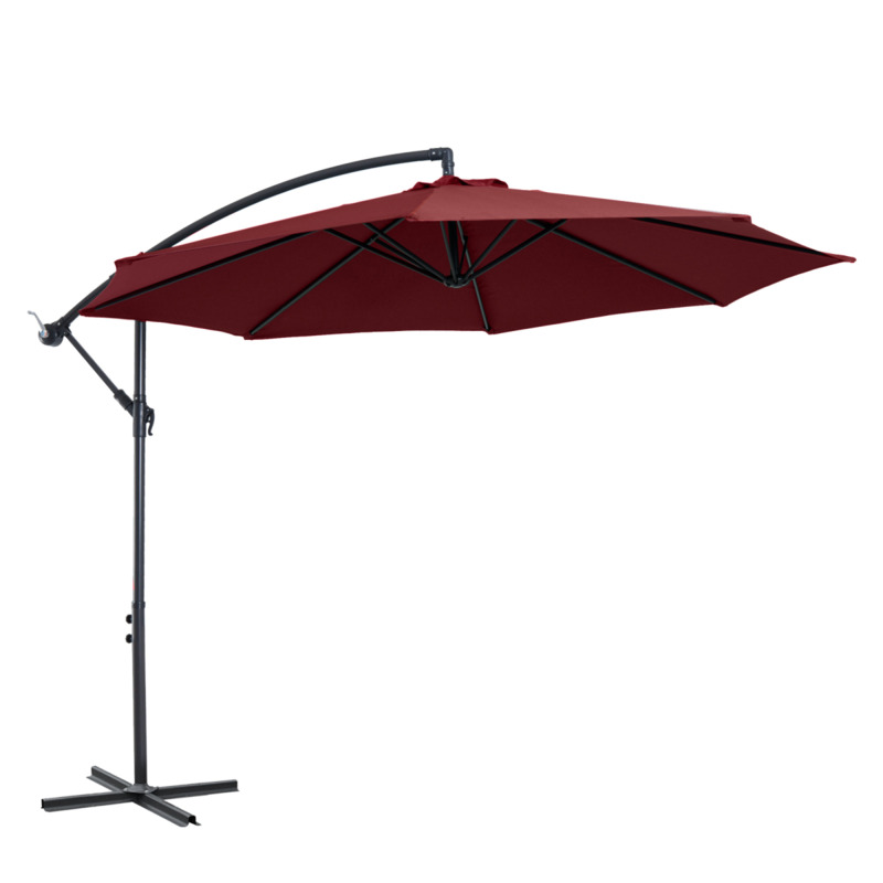 Garden Banana Parasol Cantilever Umbrella - 3m, Wine Red, With Base