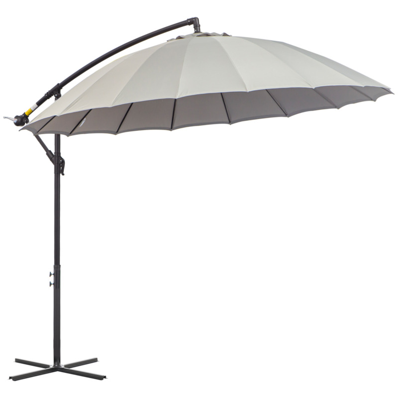 3m Cantilever Parasol With Crank Handle, Grey Polyester Canopy & Metal Frame - Uv Protection