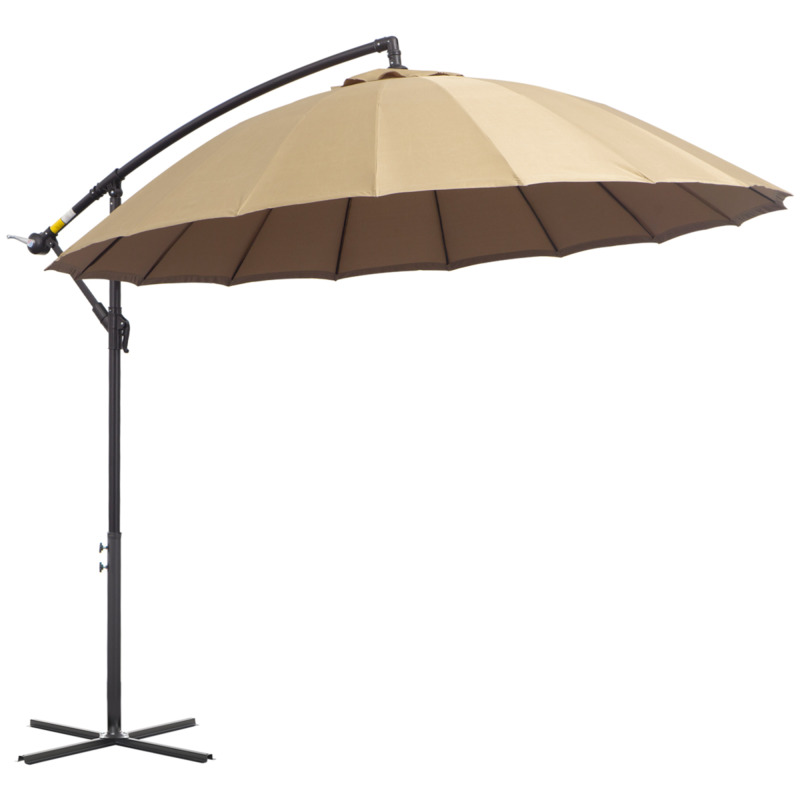 Cantilever Parasol With Crank Handle, Cross Base, Khaki - 3m