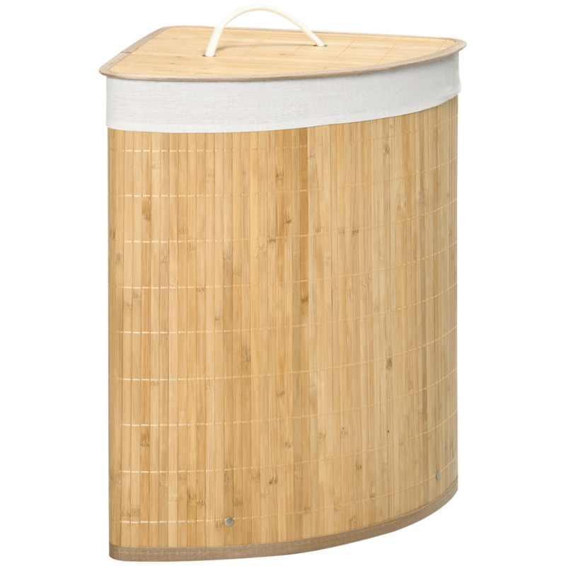 Bamboo Corner Laundry Hamper Basket - 55l Capacity, 38x38x57cm