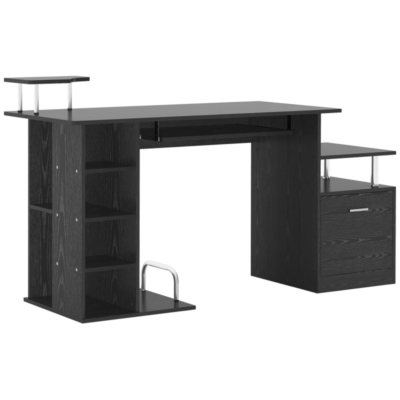 Wood Computer Desk With Pull-out Keyboard Tray Monitor Shelf - Home Office Workstation