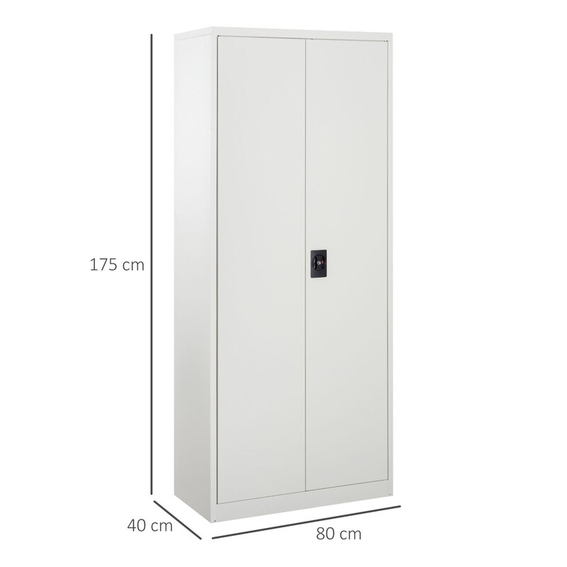 Lockable Crs Metal Filing Cabinet - 2 Doors, Adjustable Shelves, Cream White, 5 Compartments