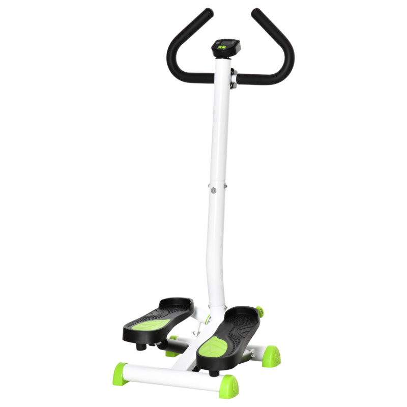 Aerobic Stepper Exercise Machine With Handlebars & Lcd Screen - Tones Legs, Calves, Core - White