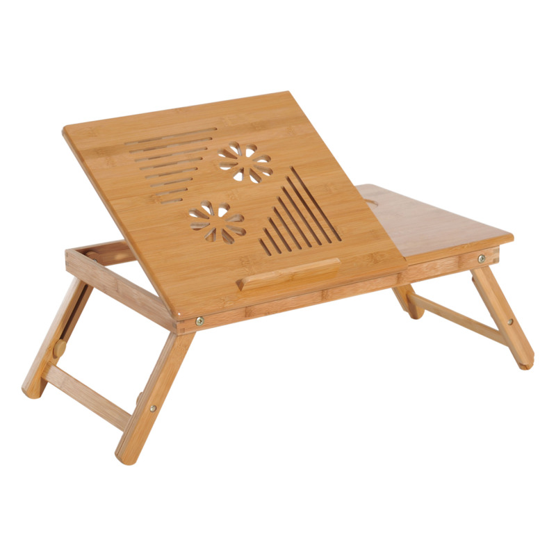 Bamboo Laptop Desk Notebook Tray - Adjustable Tilt & Cooling Ventilation - Versatile For Bed & Sofa
