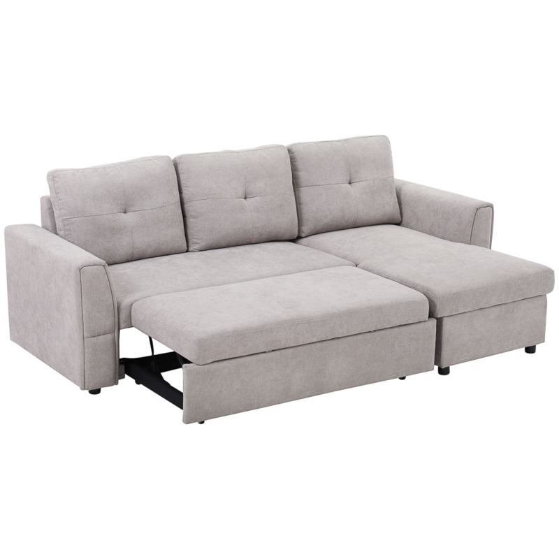 Linen-look L-shaped Sofa Bed With Storage, Sleeper, Flat Studio Grey
