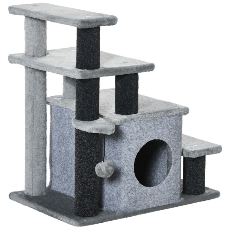 Pet Steps For Bed & Sofa - 3 Or 4 Tier With Plush Covering - Grey