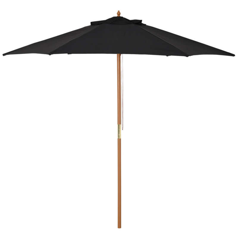 Wooden Garden Parasol 2.5m - Black Canopy Outdoor Sun Shade Umbrella
