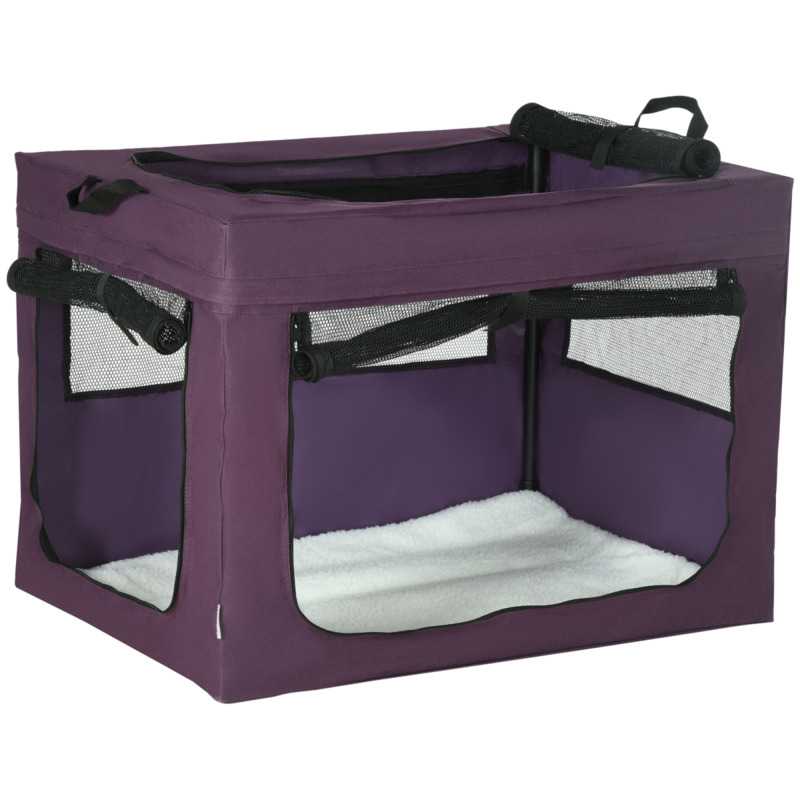 Foldable Pet Carrier Bag 80cm With Cushion For Small Medium Dogs & Cats - Purple