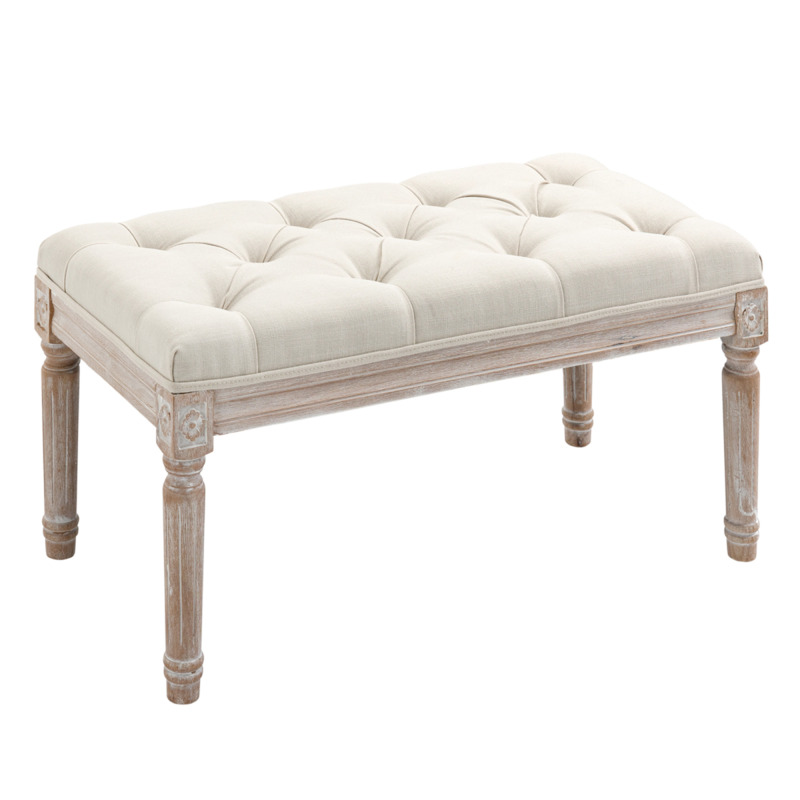 Tufted Linen-touch Fabric Accent Bench Ottoman - Beige