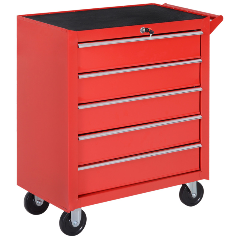 Red 5 Drawer Roller Tool Cabinet - Garage Workshop Storage With Wheels