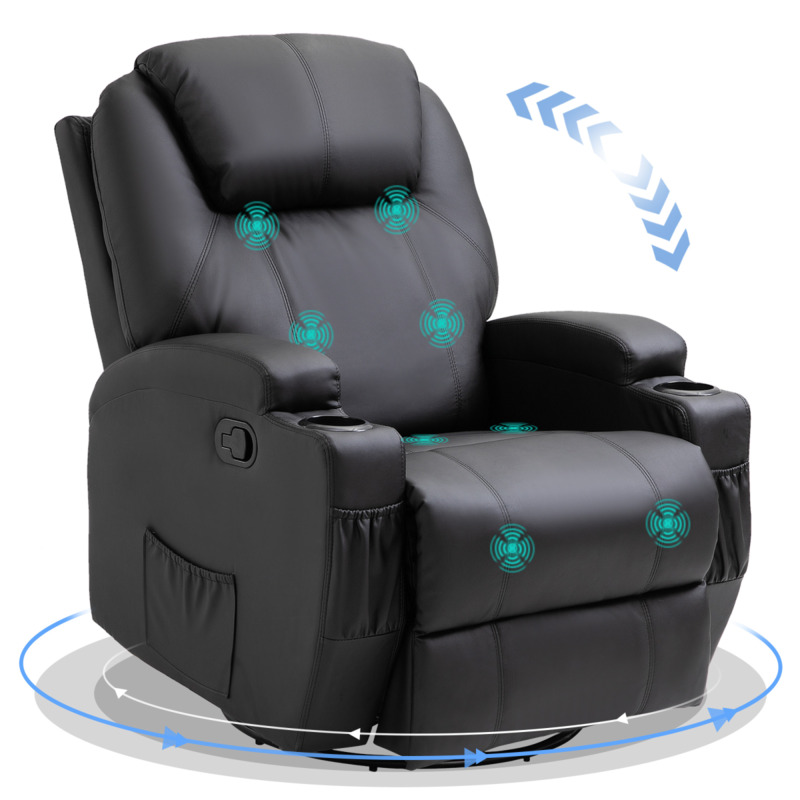 Faux Leather Electric Recliner Sofa Chair With 8-point Vibration Massage & Remote