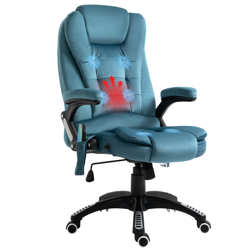 Executive Reclining Chair With Heating & Massage - Blue, Ergonomic Headrest, Advanced Relaxation