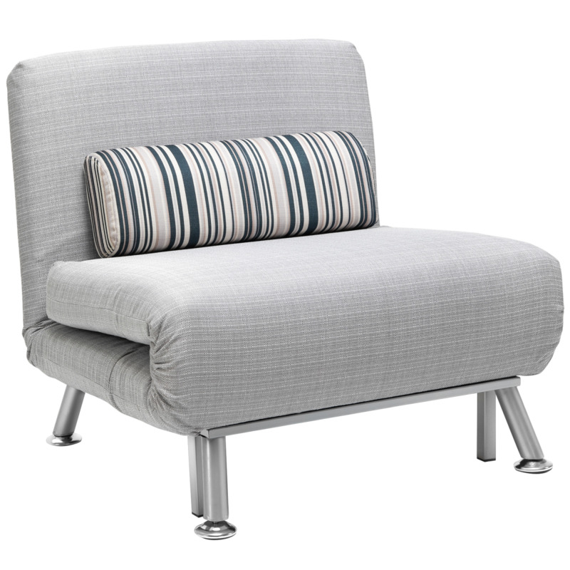 Folding Armchair Sofa Bed W/ Steel Frame & Pillow - Grey, Silver
