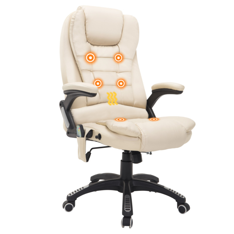 Executive Office Chair Massage Heat Reclining Pu Leather Beige Ergonomic