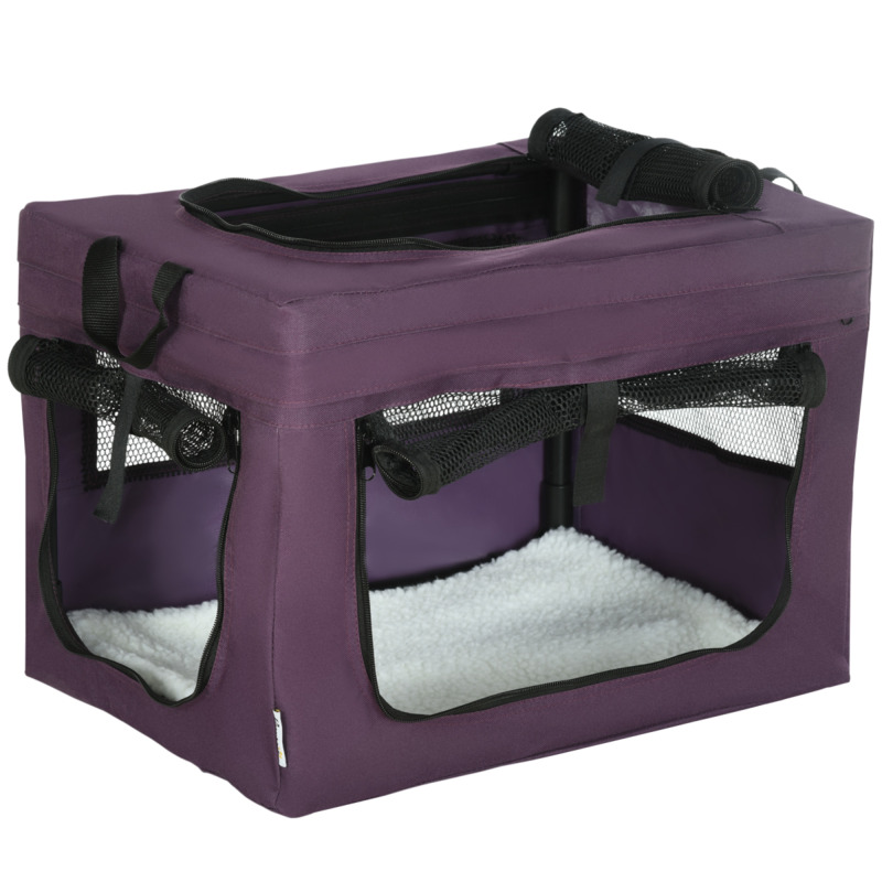 Pawhut 48.5Cm Foldable Pet Carrier Cat Bag W/ Cushion For Miniature Dogs - Purple-image