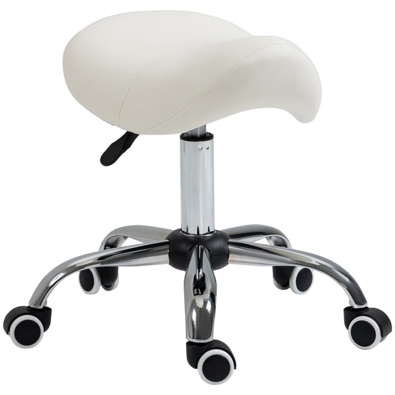 Homcom Hydraulic Faux Leather Saddle Stool - Adjustable Height, Cream Rolling Chair