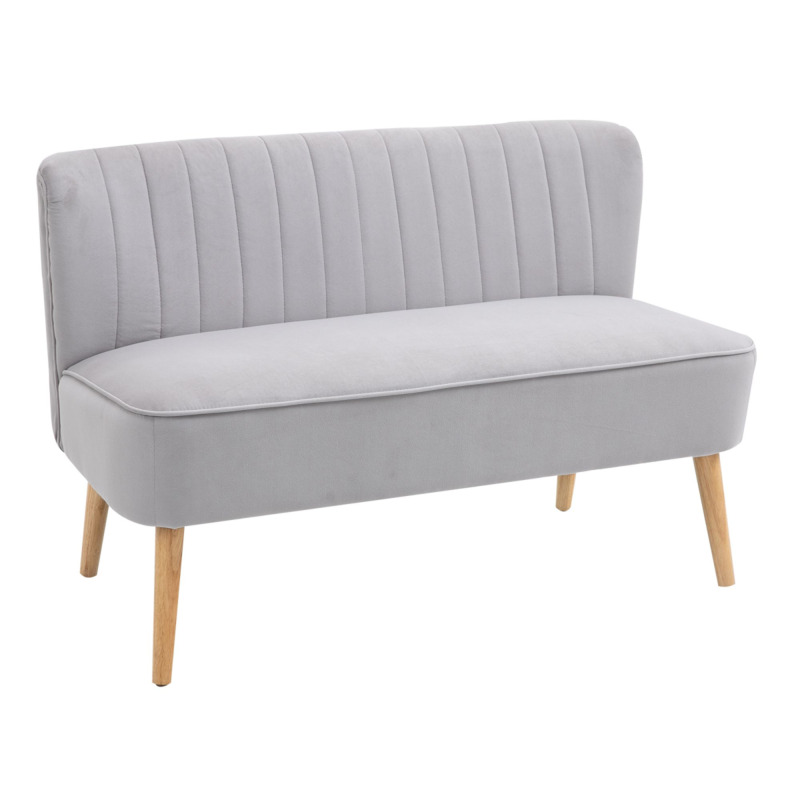 Homcom Grey Velvet Compact Loveseat Sofa With Wooden Legs - Two Seater