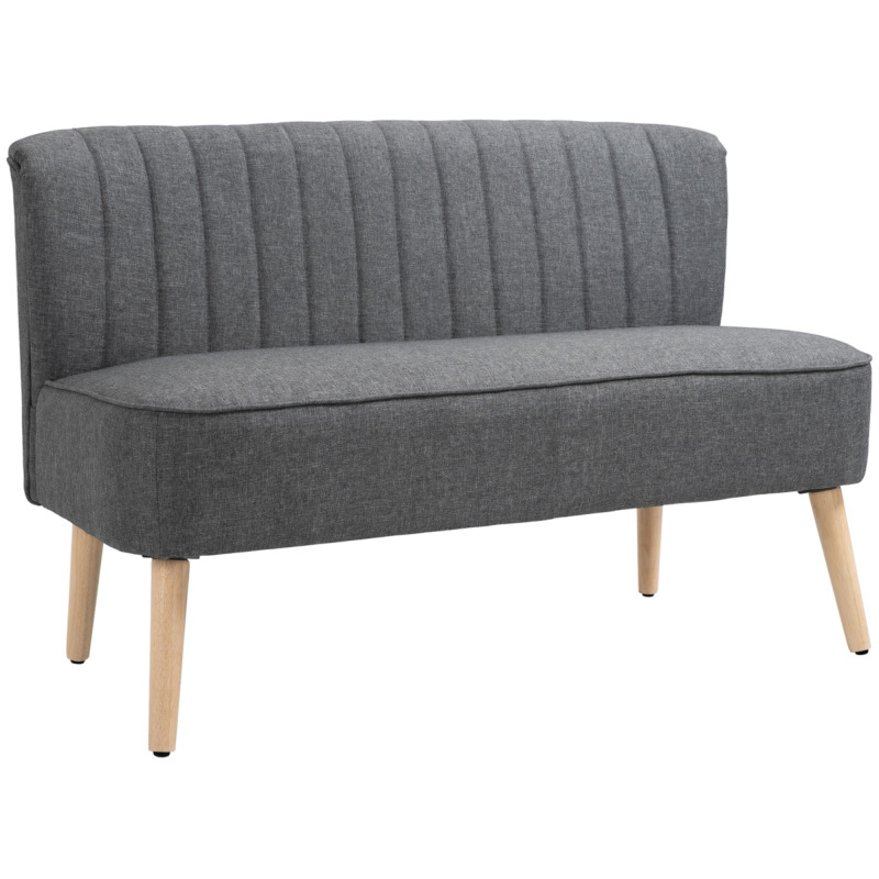 Homcom Double Seat Sofa Loveseat Padded Grey Linen Wood Legs 120cm