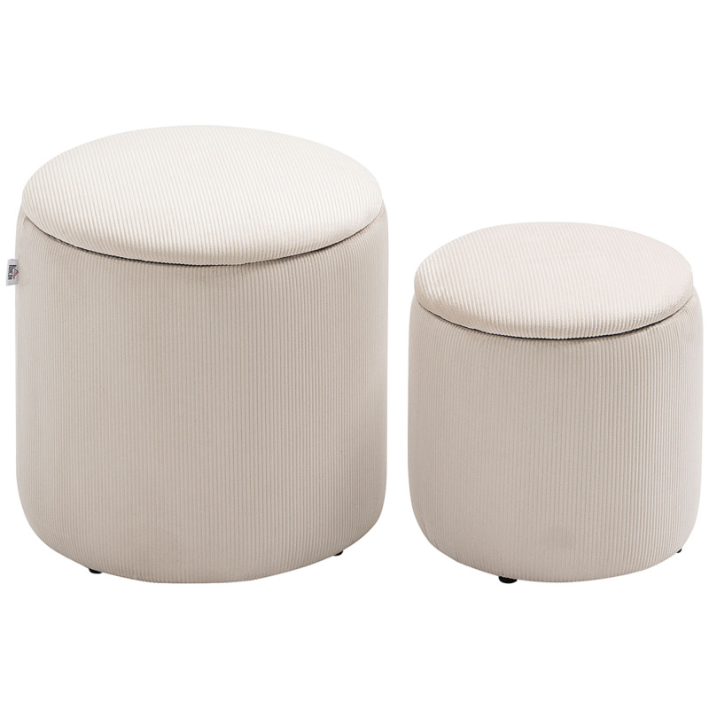 Homcom Cream White Fabric Storage Ottoman Set Of 2 - Removable Lid, Dual Functionality