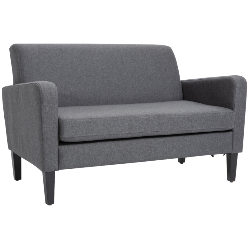 Homcom Grey Linen 2-seater Loveseat Sofa - Curved Design, Thick Cushion, Wood Legs