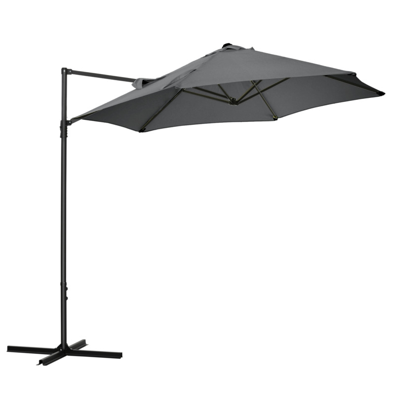 Outsunny 2.5m Garden Cantilever Parasol - 360° Rotation, Dark Grey