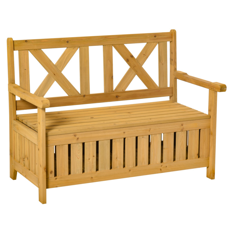 Outsunny Wooden 2-seater Garden Storage Bench - Porch Decking Outdoor Seating