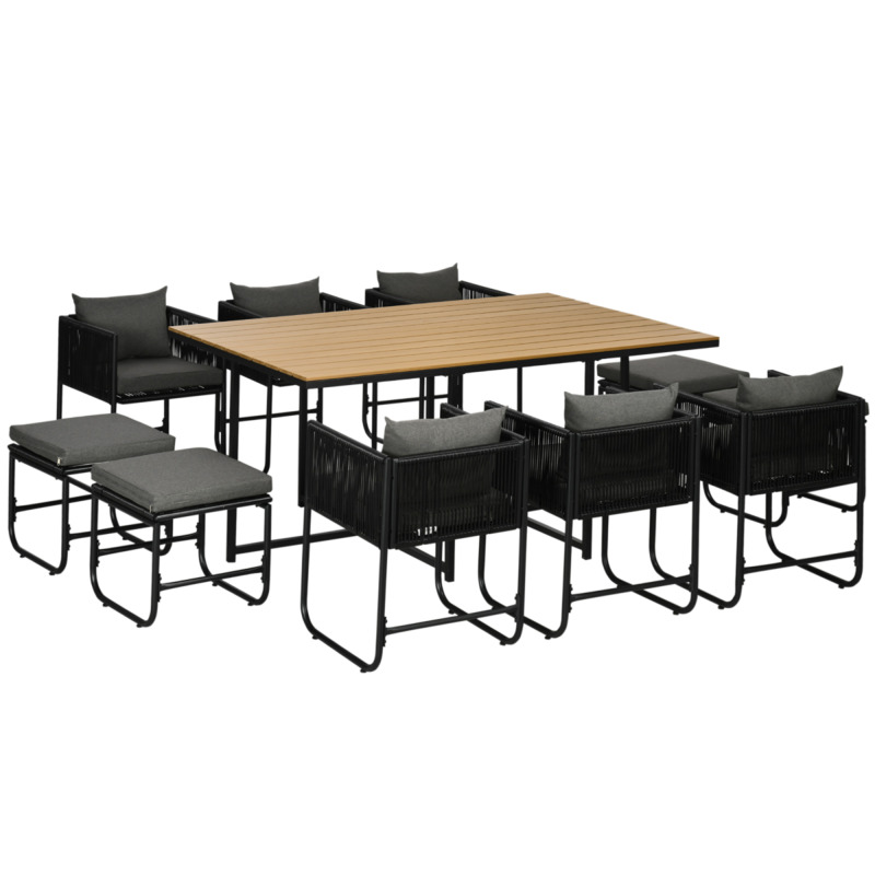 Outsunny 11-piece Rattan Dining Set - 10-seater Table Chair Set With Space-saving Design