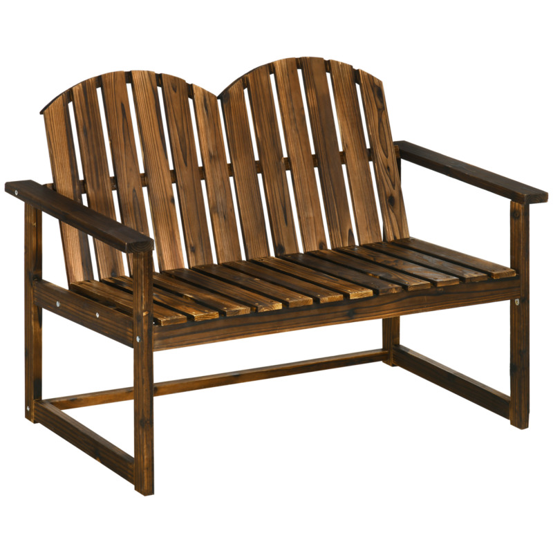 Outsunny Wooden Garden Loveseat Bench - Durable Outdoor Seating For Two With Slatted Backrest