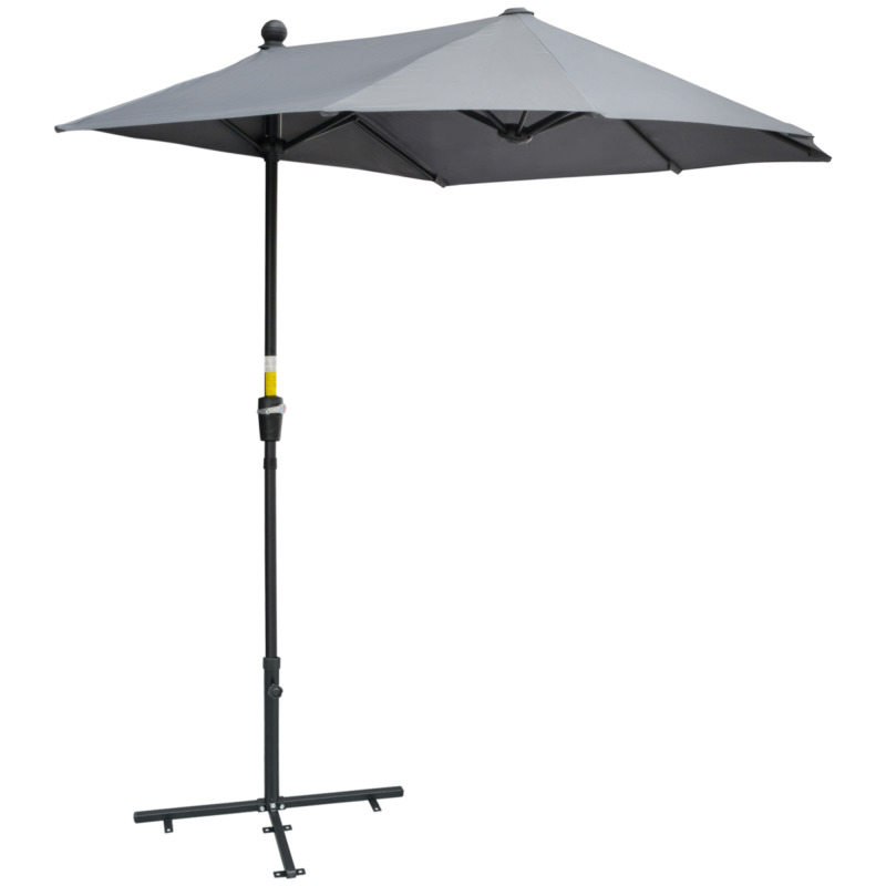 Outsunny 2m Half Parasol Market Umbrella W/ Crank Handle & Base - Dark Grey