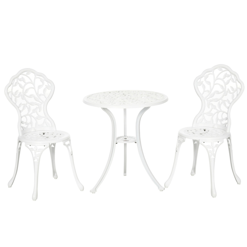 Outsunny Aluminium Bistro Set Garden Coffee Table Chairs - Leaf Design