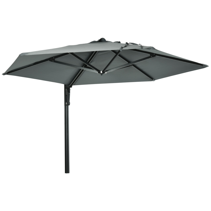 Outsunny 2.5m Wall-mounted Parasol Umbrella With 180e Rotating Canopy - Grey
