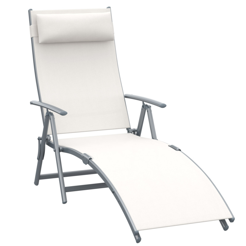 Outsunny Textilene Reclining Garden Lounger - 5-position Adjustable, Foldable, Cream White