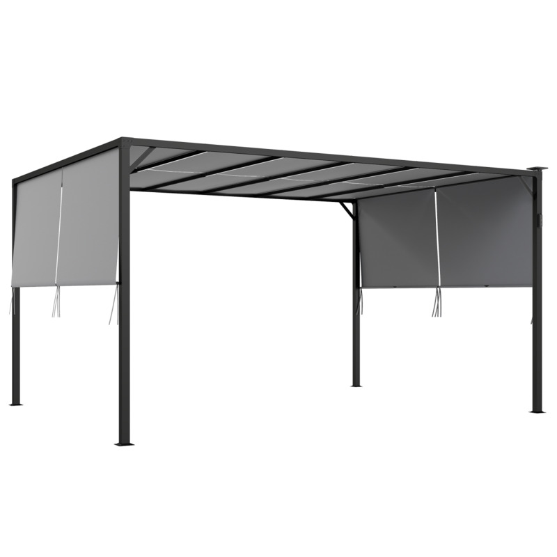 Outsunny 3m X 4m Retractable Roof Pergola With Solar Led Lights - Grey