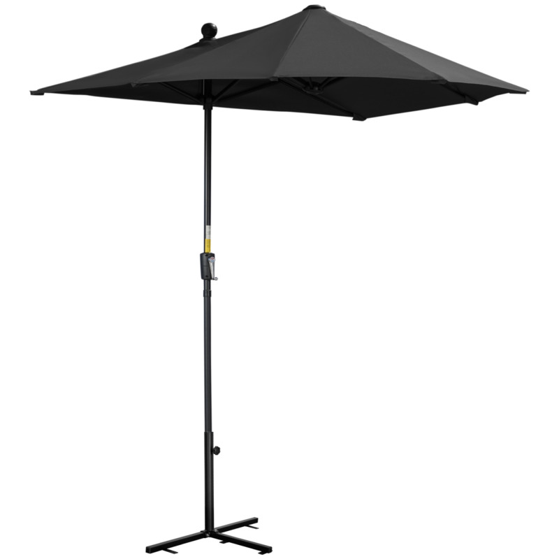 Outsunny 2m Half Garden Parasol Market Umbrella With Crank Handle & Base - Black