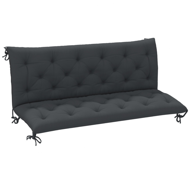 Outsunny 3 Seater Garden Bench Seat Pad Cushion - Black With Ties